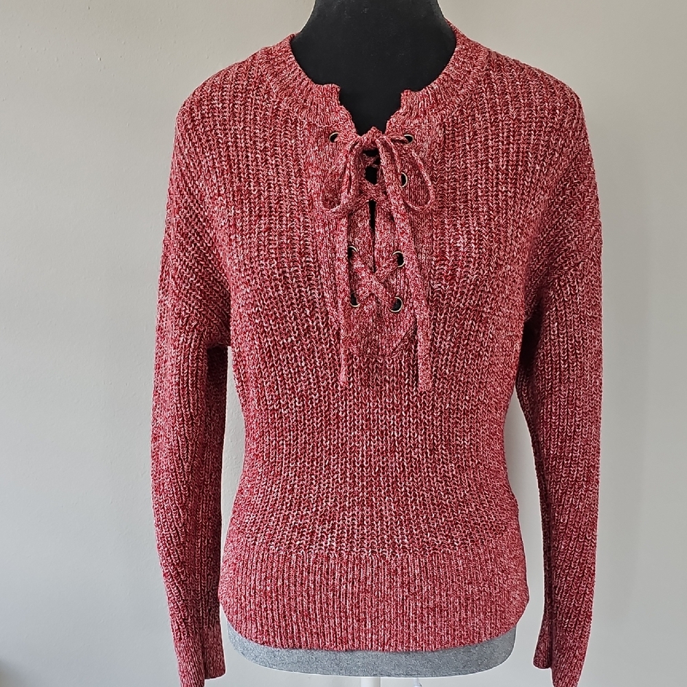 Madewell Marled Ribbed Lace-Up  Sweater. - Picture 2 of 9